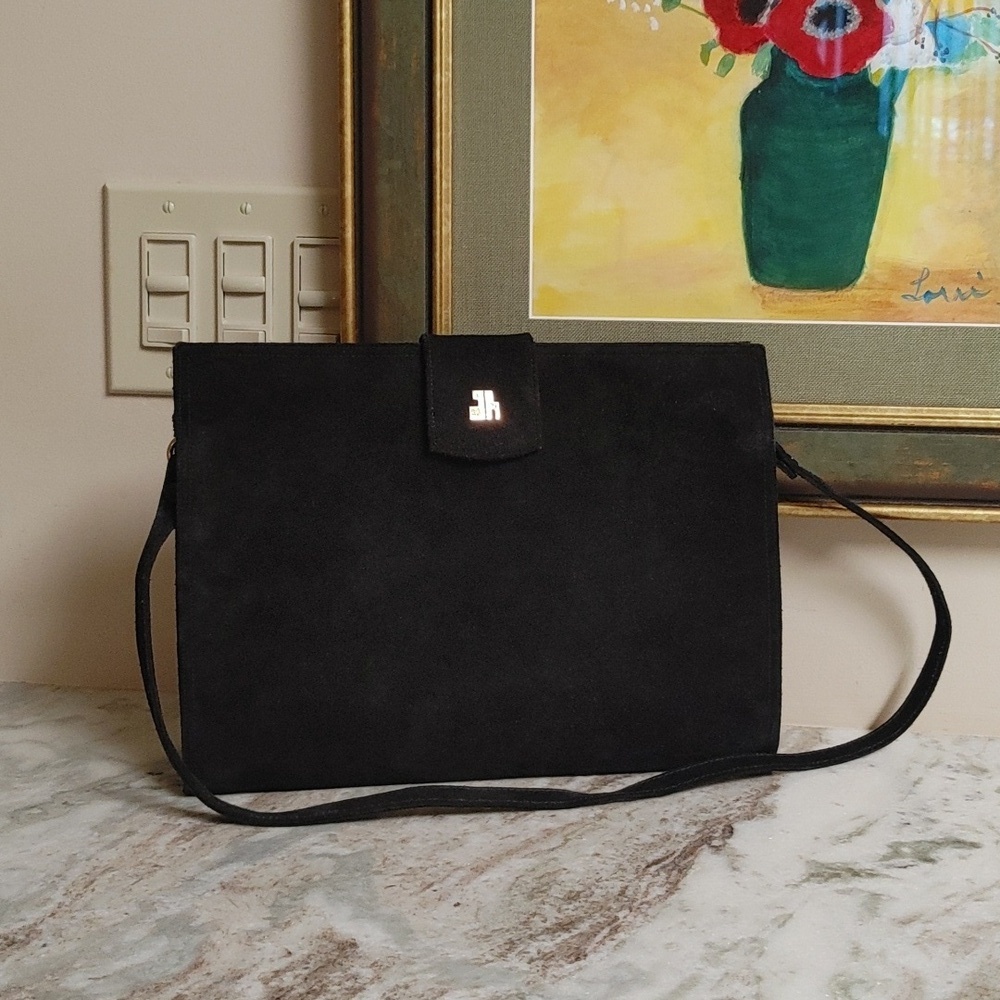 VTG Jay Herbert New York Black Suede Flat Folder Size Handbag